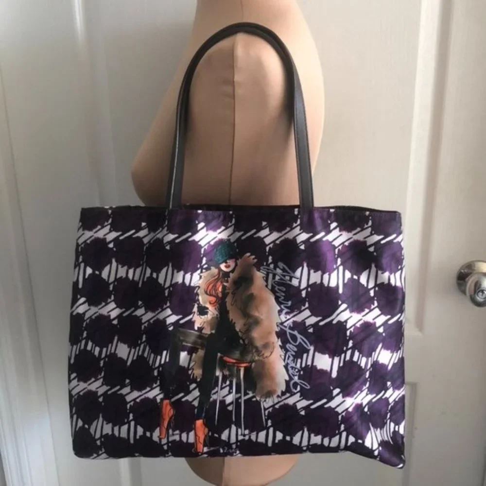 Henri Bendel IZAK  Shopper Tote Purple Reversible Handbag